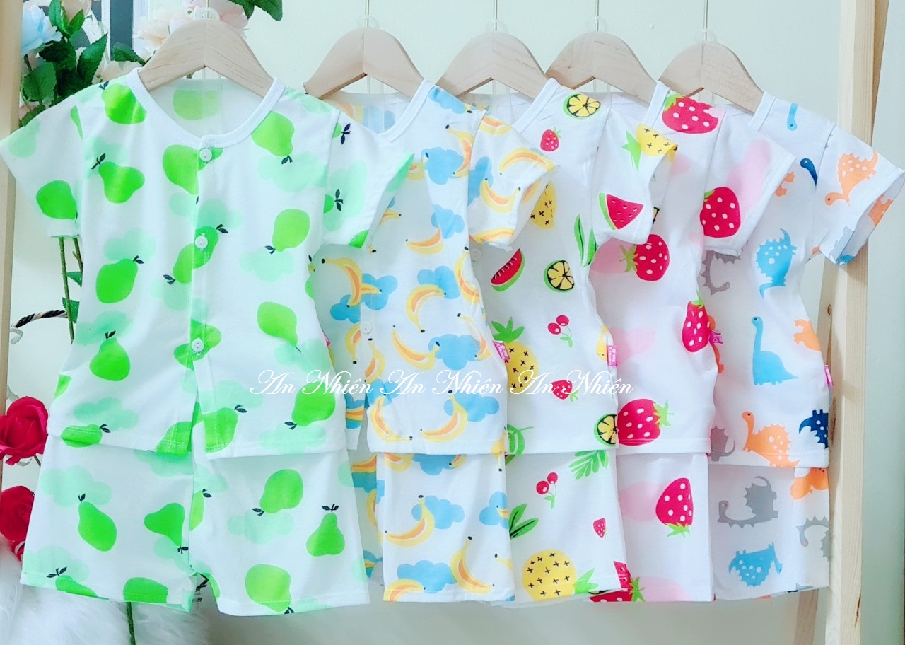 Combo 5 bộ quần đùi áo cộc tay khuy giữa cotton 2c cho bé từ 3-15kg