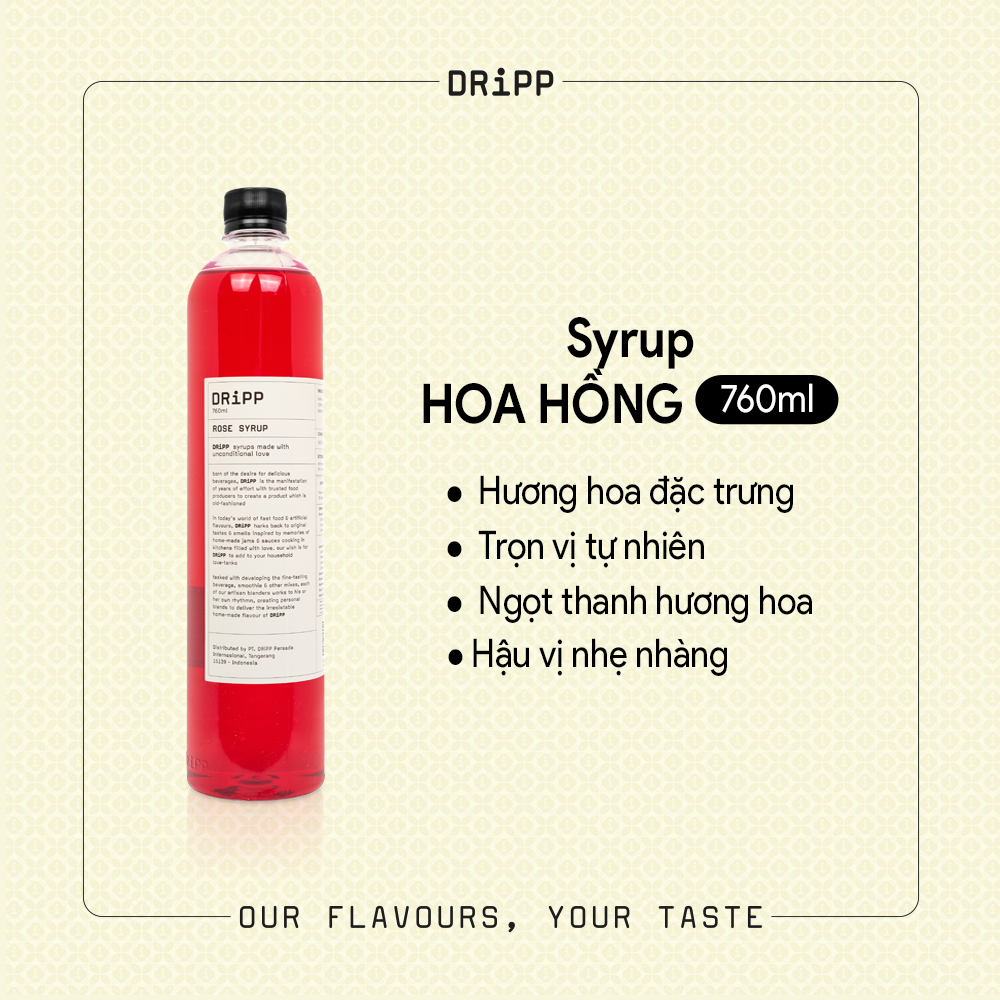 SIRO DRiPP HOA HỒNG 760ML - DRiPP Pure Rose Syrup 760ml - Natural Flavoring for Beverages