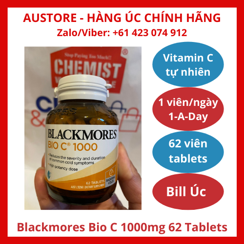 [Bill Úc, Date mới] Blackmores Bio C 1000mg 62 Tablets - Viên bổ sung vitamin C tự nhiên liều cao dạng viên nhai Blackmore Úc 62 viên - Giúp tăng cường sức khỏe miễn dịch, phòng chống cảm cúm, đẹp da