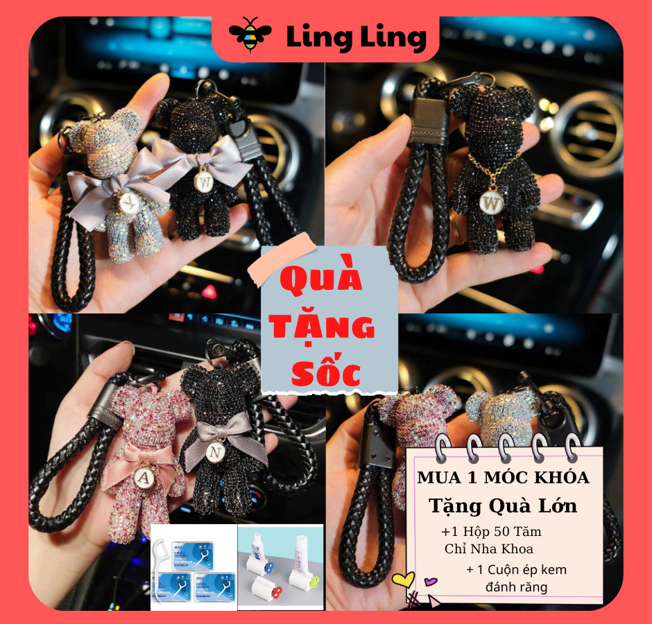 Móc khóa bearbrick gấu đính đá lấp lánh - chìa khoá, đồ lưu niệm hình gấu