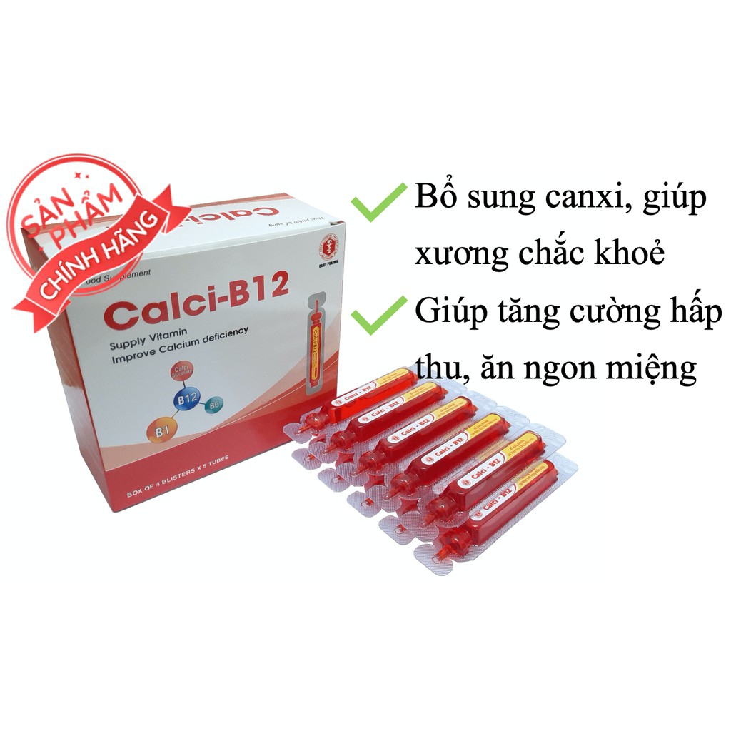 Ống uống Canxi B12- Giúp bổ sung caxi, xương răng chắc khỏe,giúp tăng cường hấp thu, ăn ngon miệng (Hộp 20 ống)