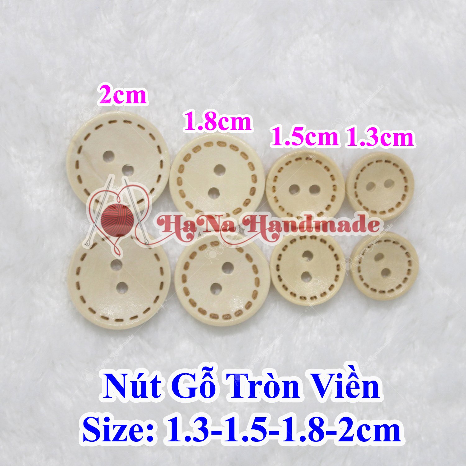 Nút gỗ tròn viền nâu kem các size, cúc hỗ dùng trong may mặc, handmade