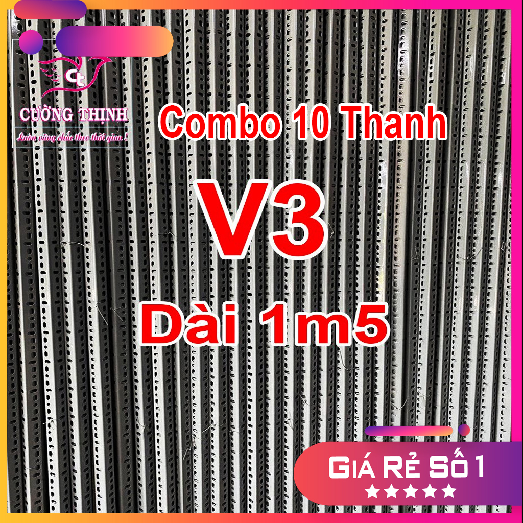 Sắt v lỗ v3 dày 1.6ly / combo 10 thanh 1m5, lắp ráp kệ sắt đa năng