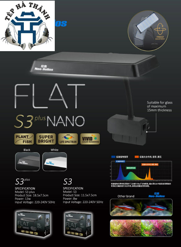 Đèn Led Kẹp Flat S3 Nano RGB Plus - Neo Helios Đỏ Cá Không Đỏ Nước Cho Bể Cá Cảnh Bể Thủy Sinh