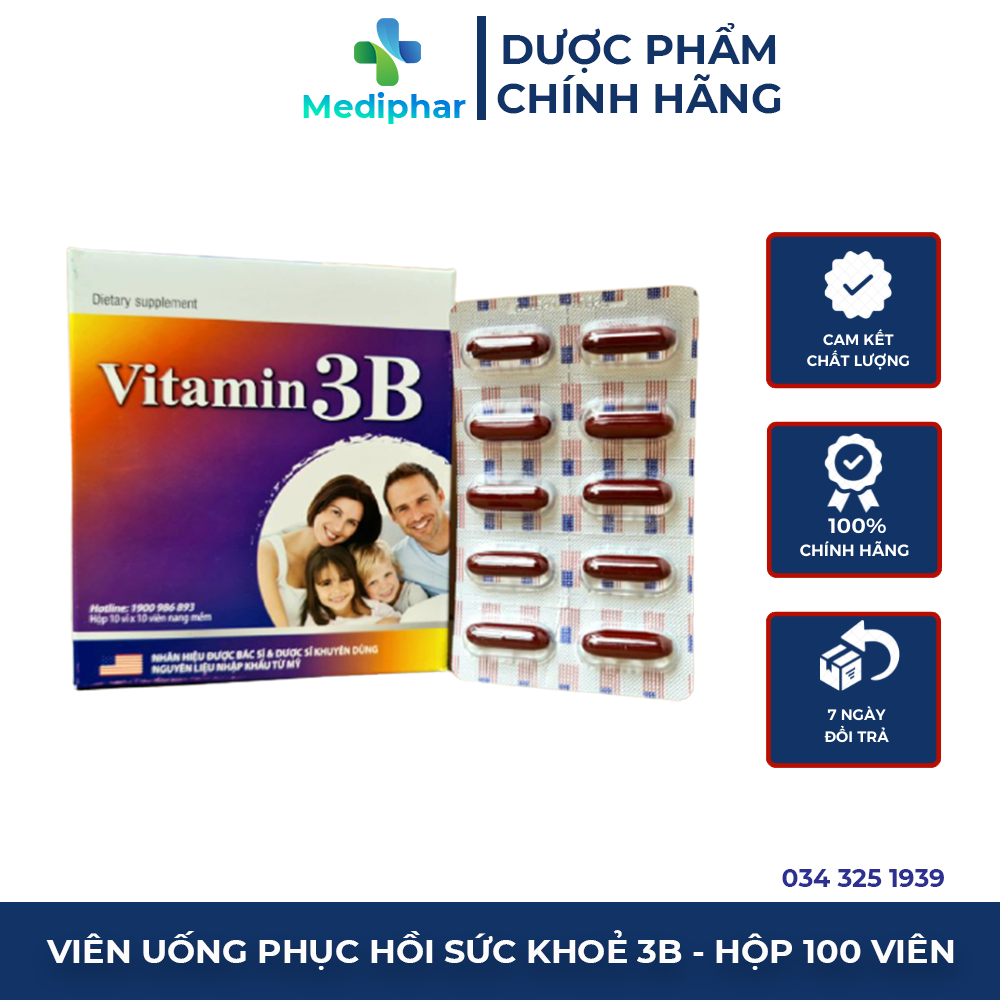 Viên uống Vitamin 3B B1,B6,B12 giúp bổ sung VITAMIN nhóm B cho cơ thể