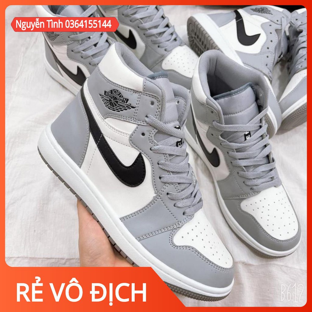 Giày thể thao jordan cổ cao, Giày jordan xám cổ cao nam nữ hàng cao cấp full box bill