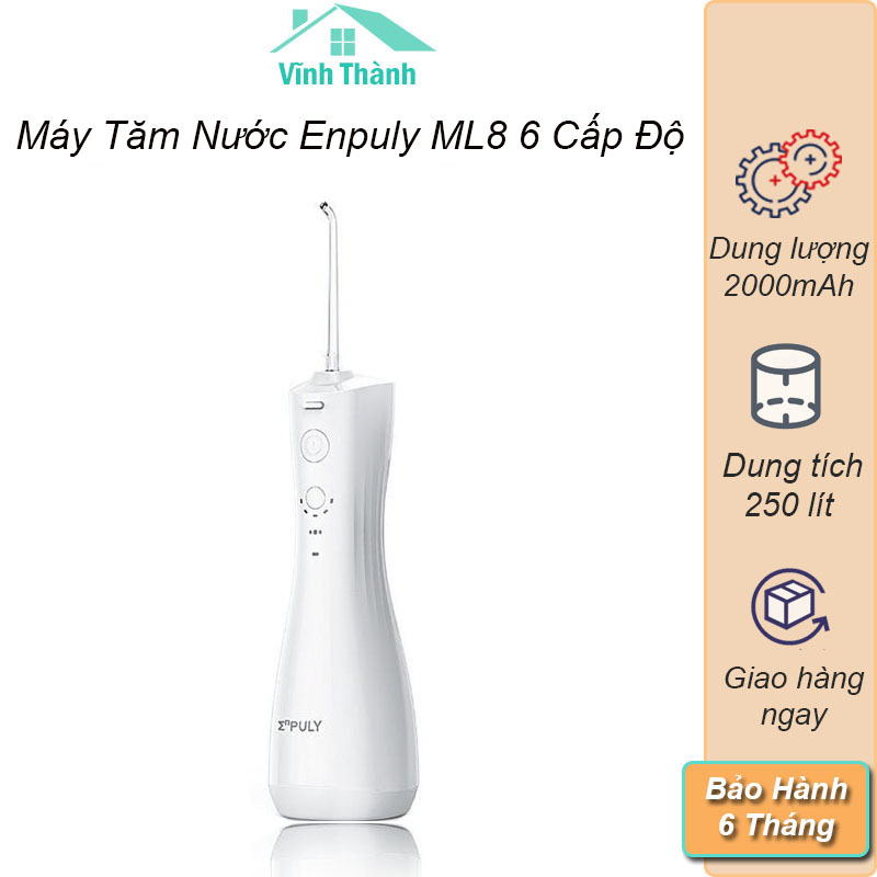Máy Tăm Nước Mini Enpuly - Máy Xỉa Răng Nước Cầm Tay 6 Cấp Độ Chống Nước Kèm 2 Đầu Xịt - BH 6 Tháng