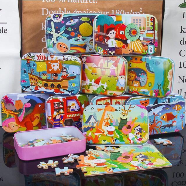 Bộ tranh ghép puzzle 60 mảnh trong hộp sắt, đa dạng mẫu mã, màu sắc, chất lượng đảm bảo, cam kết hàng đúng mô tả