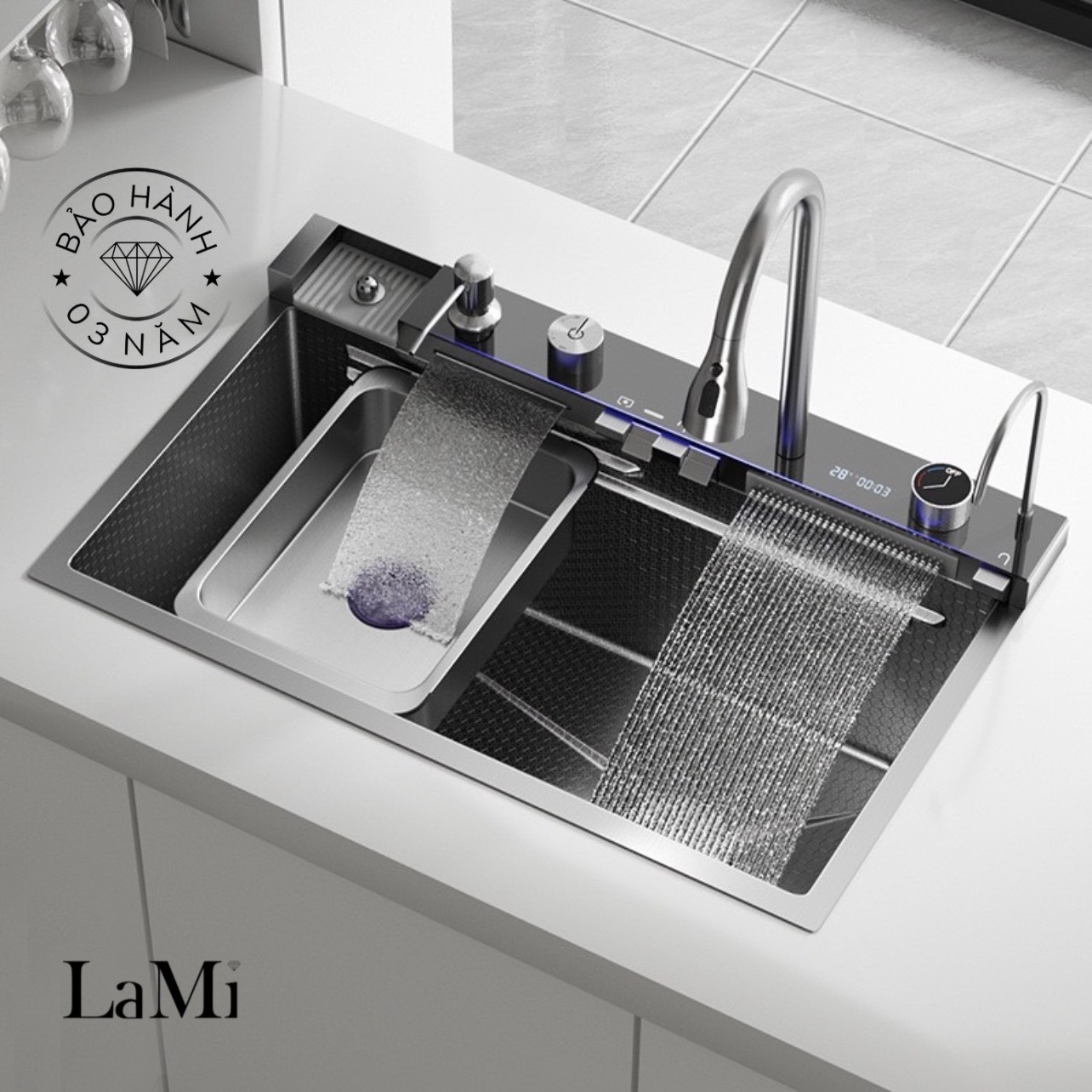 Chậu rửa chén , chậu rửa bát 1 hộc 5 phím full chức năng đầy đủ phụ kiện phủ nano inox 304 bền đẹp