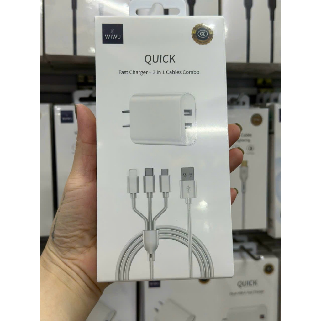 Bộ sạc wiwu quick fast charger + 3 in 1 cables combo wi-u003