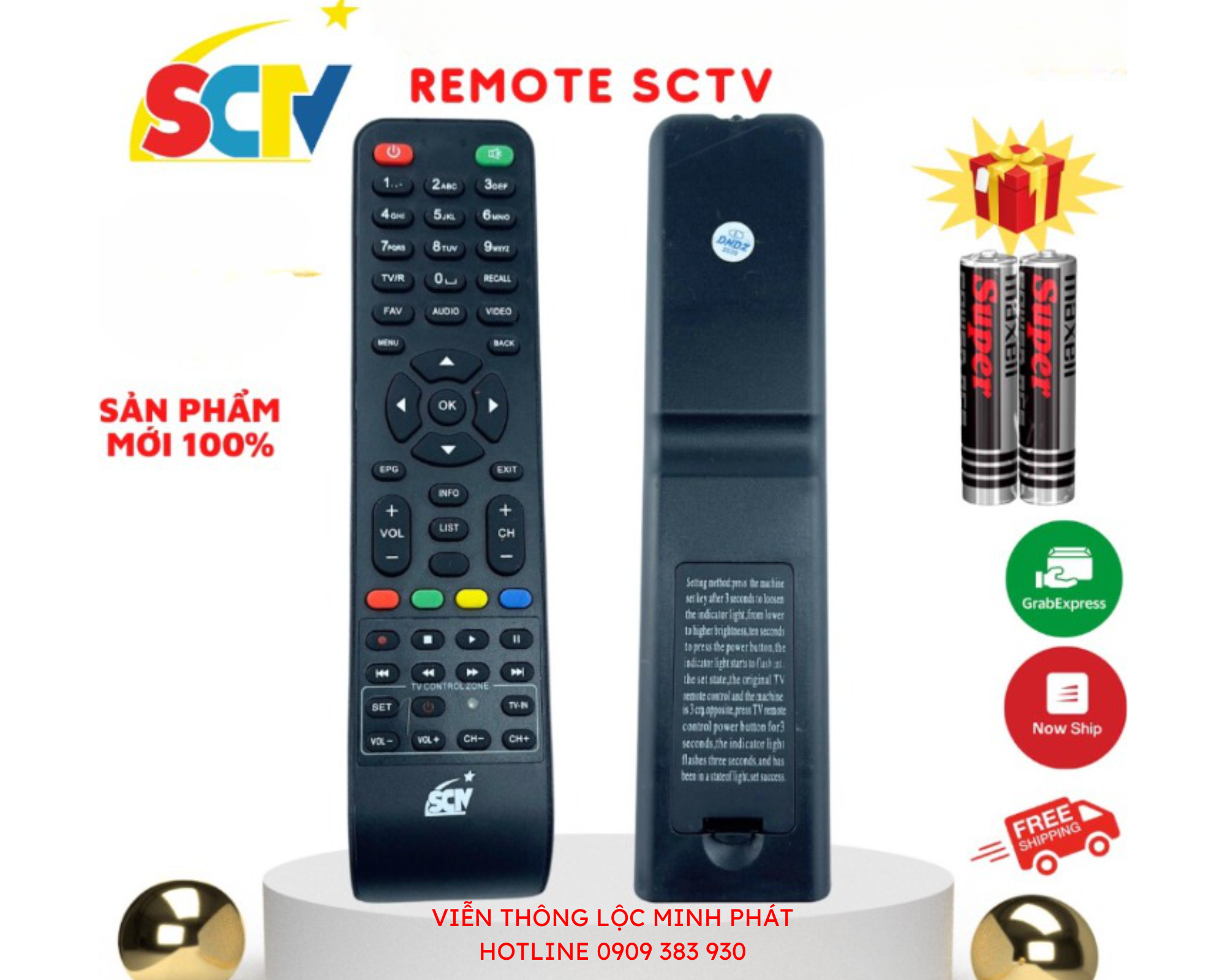 Remote điều khiển đầu thu truyền hình cáp SCTV loại tốt, điều khiển tivi truyền hình SCTV - Tặng kèm pin
