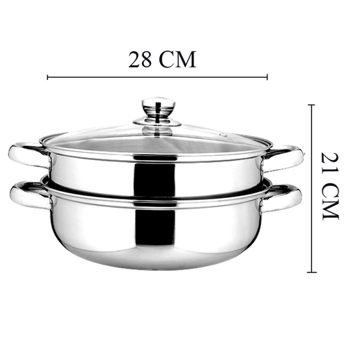 [HCM]NỒI HẤP INOX 2 TẦNG NẮP THỦY TINH ALASKA 28 CM - NỒI INOX NẤU LẪU BẾP ĐIỆN TỪ
