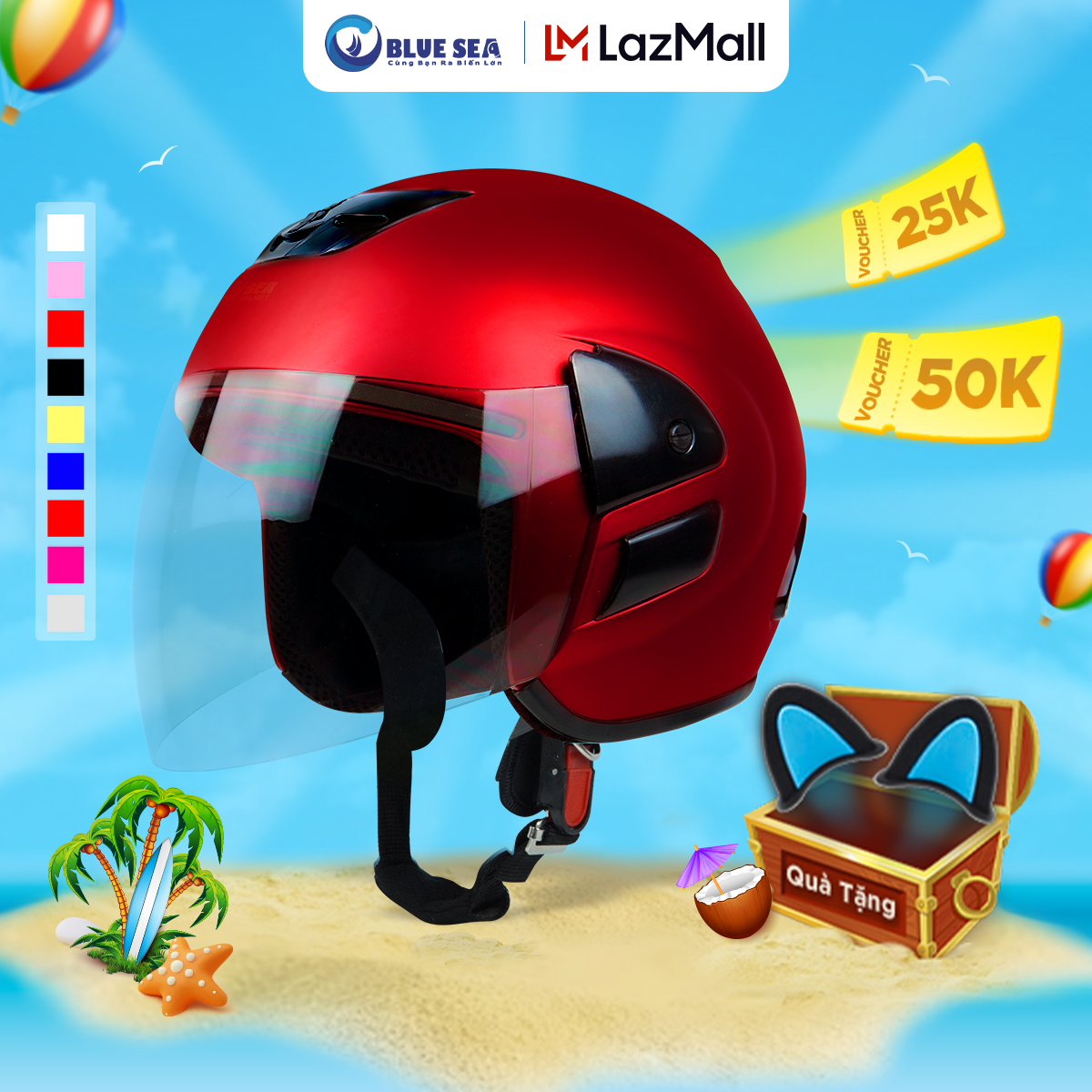 Mũ Bảo Hiểm 3/4 Đầu - Blue Sea A102 - Mũ Môtô - Có Kính Dài - Hàng chính hãng