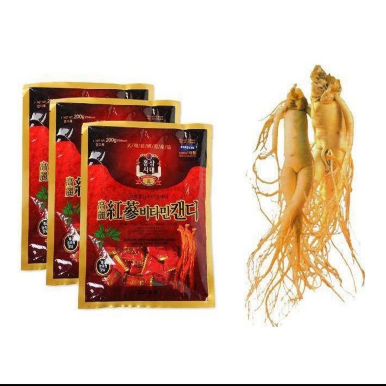 Bộ 3 gói kẹo hồng sâm vitamin hàn quốc 6 năm tuổi 200g/gói,pp nhân sâm ánh dương