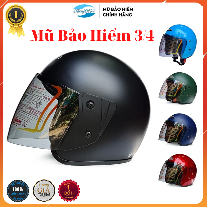 Mũ bảo hiểm 3 4 có kính dài, khoá inox, nhiều màu, nón bảo hiểm nam nữ Sundy chính hãng, size 54cm- 60cm (M,L, Xl )- Huongviva