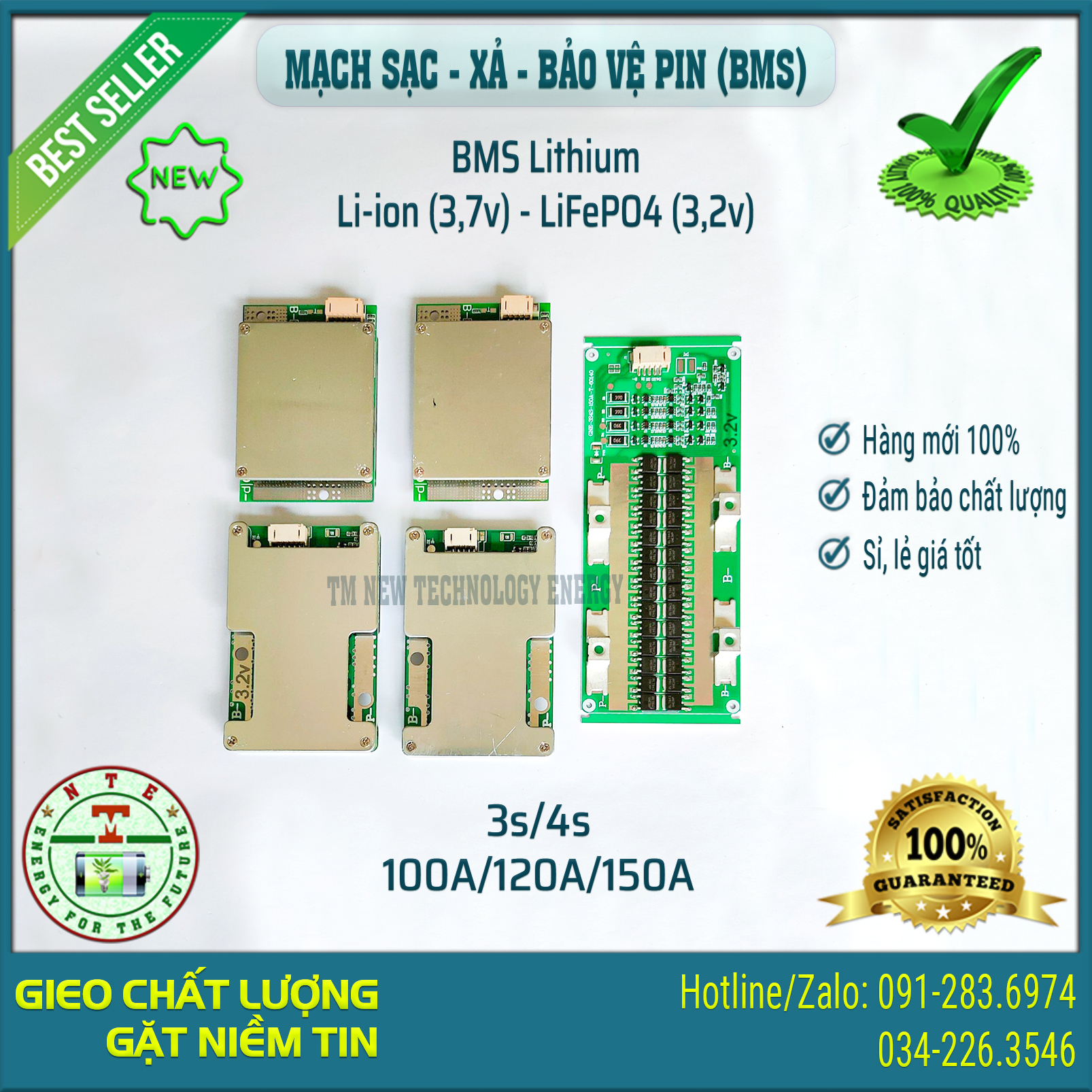 Bms gne | mạch sạc, xả và bảo vệ pin lithium li-ion 3,7v | lifepo4 3,2v | 3s | 4s | 100a | 120a | 150a
