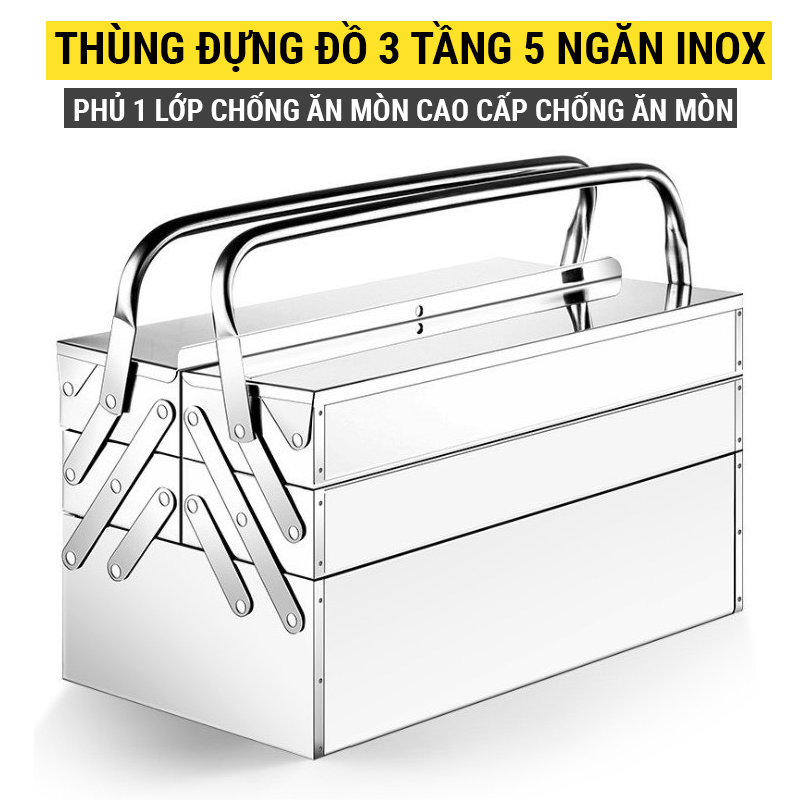 Thùng đựng đồ nghề inox - Thùng đựng đồ 3 tầng 5 ngăn cao cấp