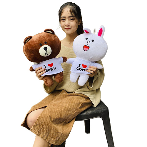 [CÓ KÈM ÁO] Gấu Bông Thú Bông Thú Nhồi Bông Gấu Brown Nâu - Thỏ Cony Trắng Cực Kỳ Dễ Thương size 40cm