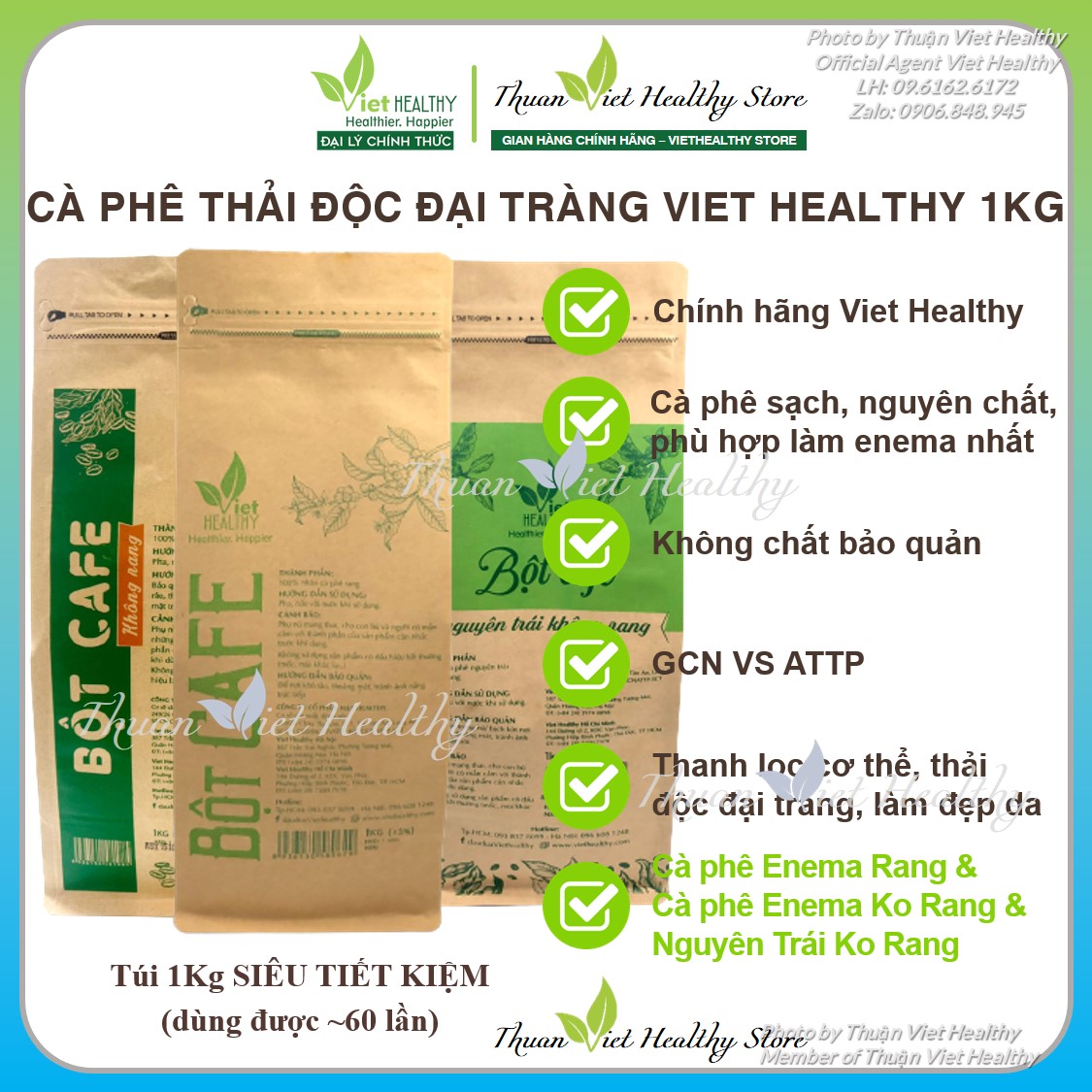 Bột cà phê viet healthy 1kg, cafe enema dùng cho thụt tháo thanh lọc đại tràng viethealthy, enema coffee gerson detox viethealthy