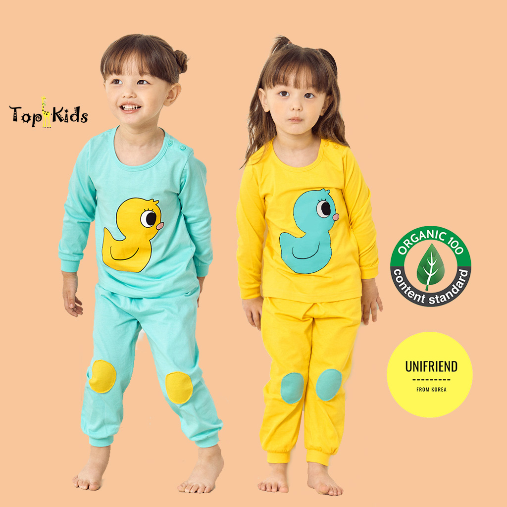 Đồ bộ dài tay cotton mặc nhà mùa thu đông bé gái- unifriend hàn quốc-bộ hình con vịt