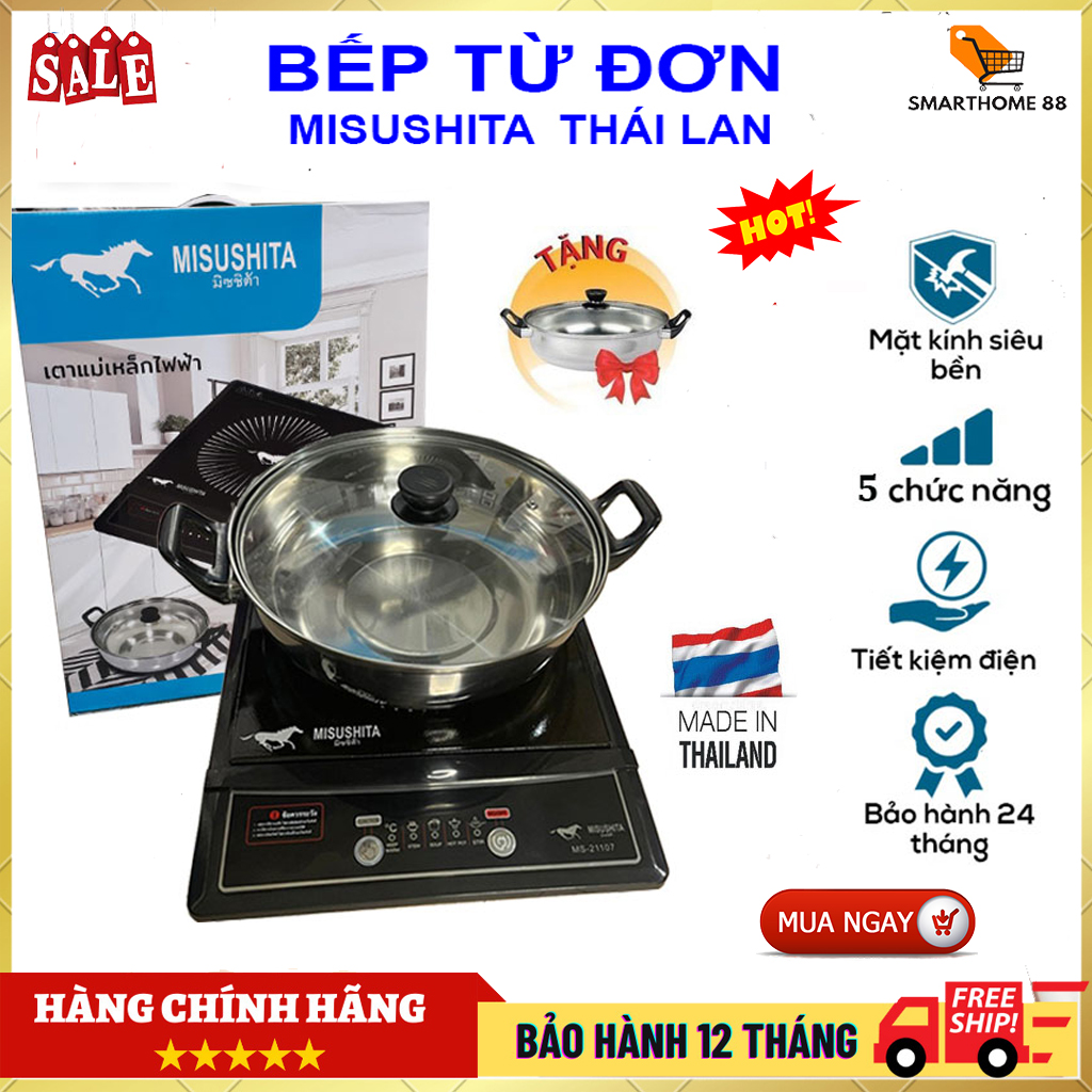 Bếp từ misushita ms-21107 công suất 2000w, bếp điện từ thai lan tặng kèm nồi ,bếp từ misushita thiết kế đẹp mắt, dễ dàng vệ sinh, giữ nóng, bếp từ đơn chính hãng giá rẻ , bếp từ cơ tiện lợi như bếp từ đơn cảm ứng