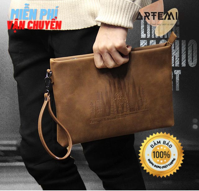 [Miễn phí vận chuyển] Túi ví clutch nam da cầm tay kích thước nhỏ gọn chính hãng Artemis P02YTH1 hiện đại lịch lãm hàng đẹp, cao cấp, chất Siêu bền, phong cách Hàn Quốc cá tính mẫu mới đi chơi, du lịch, đi tiệc, đi làm