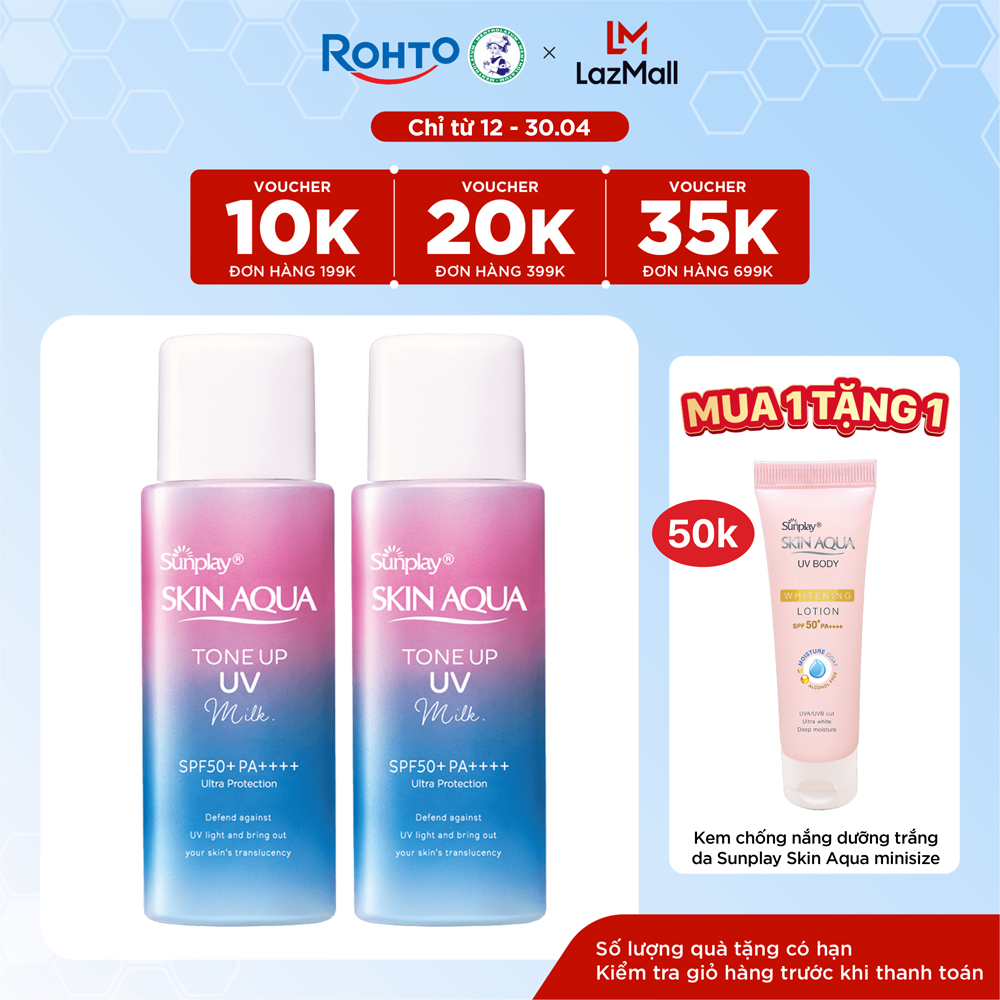 [VB] Bộ đôi kem chống nắng nâng tông dạng sữa dành cho da dầu hỗn hợp Sunplay Skin Aqua Tone Up UV Milk Lavender SPF50+ PA++++ (50g)