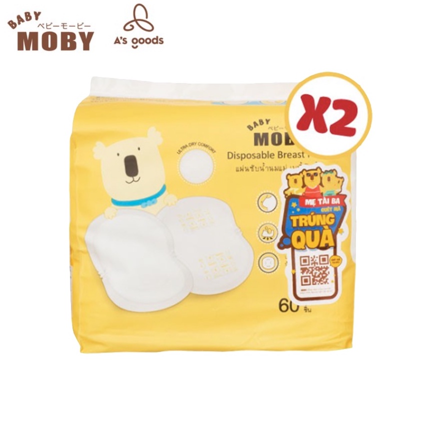 2 Gói miếng thấm sữa Moby Baby thoáng khí 60 miếng bịch