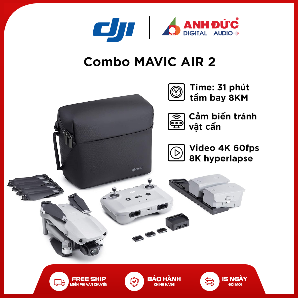 Dji mavic air 2 combo - quay video 4k 60fps - bay 31 phút - khoảng cách bay 8km