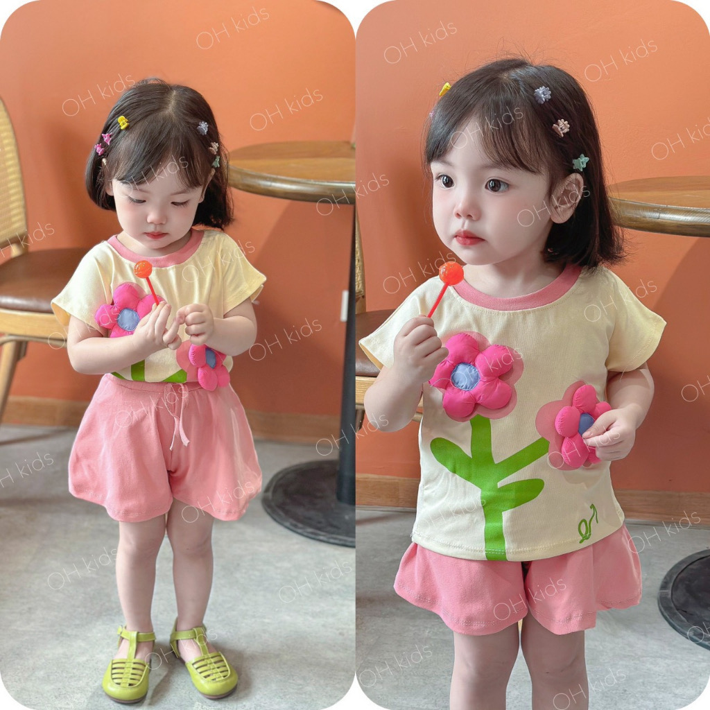 Set bộ đùi áo hoa nổi cho bé gái