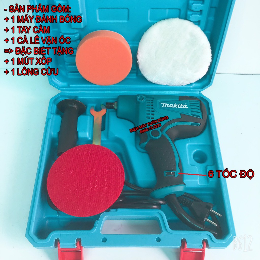 Máy đánh bóng cầm tay MAKITA 6 tốc độ tặng nỉ đánh bóng 01 mút xốp