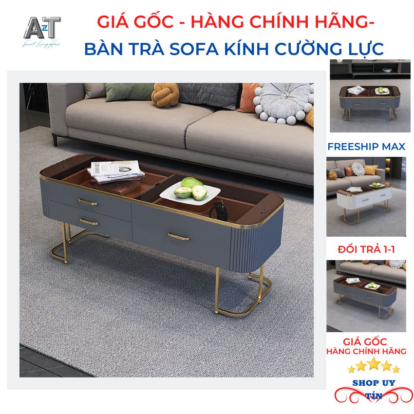 Bàn trà sofa, bàn trà phòng khách cao cấp gỗ, kính cường lực chống sước chống ẩm có ngăn kéo thông minh thiết kế dễ lắp ráp