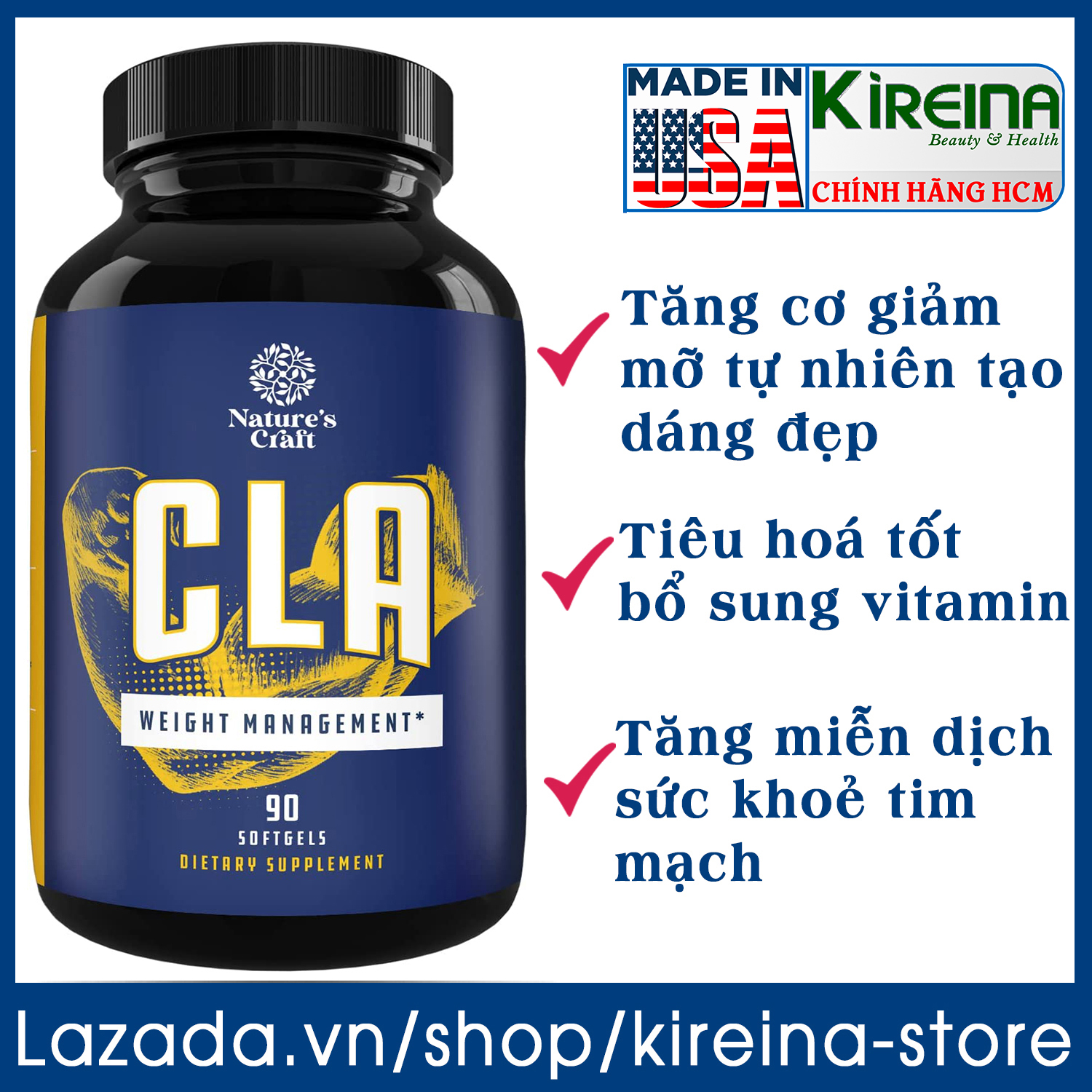 Viên uống tăng cơ giảm mỡ tự nhiên bổ sung năng lượng Nature’s Craft CLA 90 viên