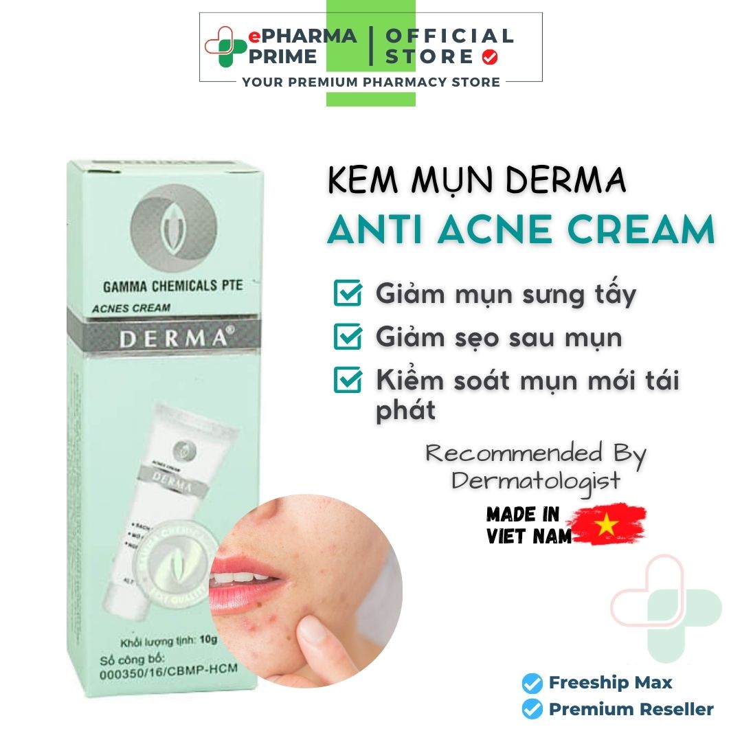 Kem giảm mụn anti acne cream derma giảm sưng, mờ thâm 10g