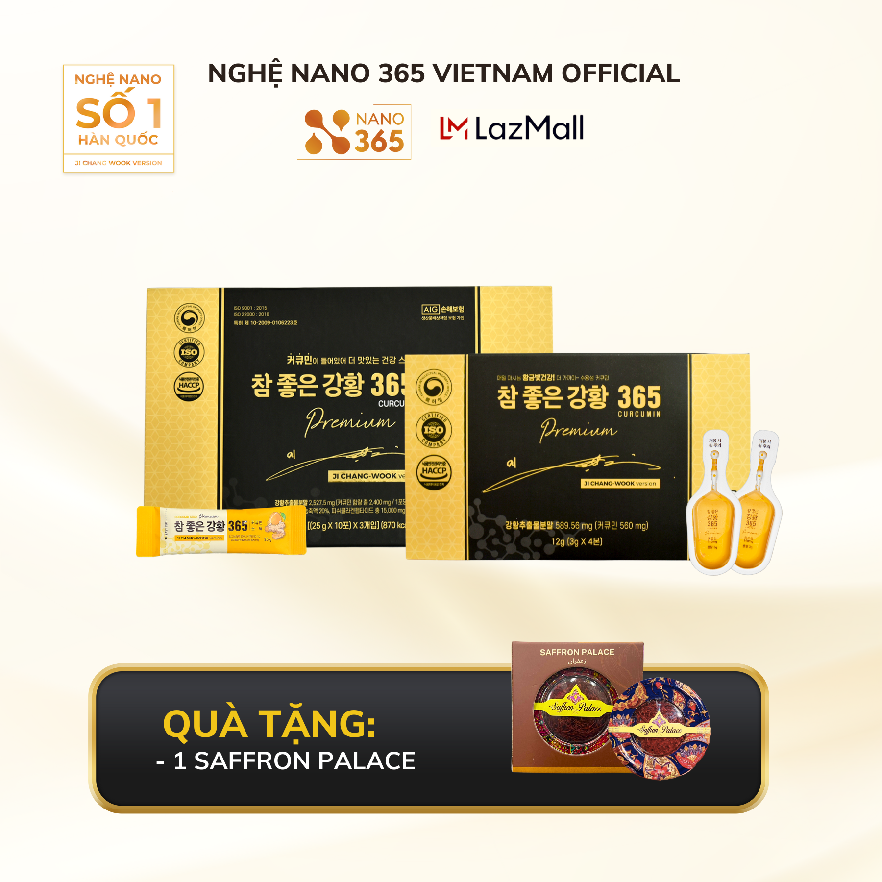 Combo Thạch Nghệ Nano Curcumin 365 Collagen Premium Hộp lớn 30 thanh và Tinh Nghệ Nano 365 Curcumin Hộp 32 tuýp