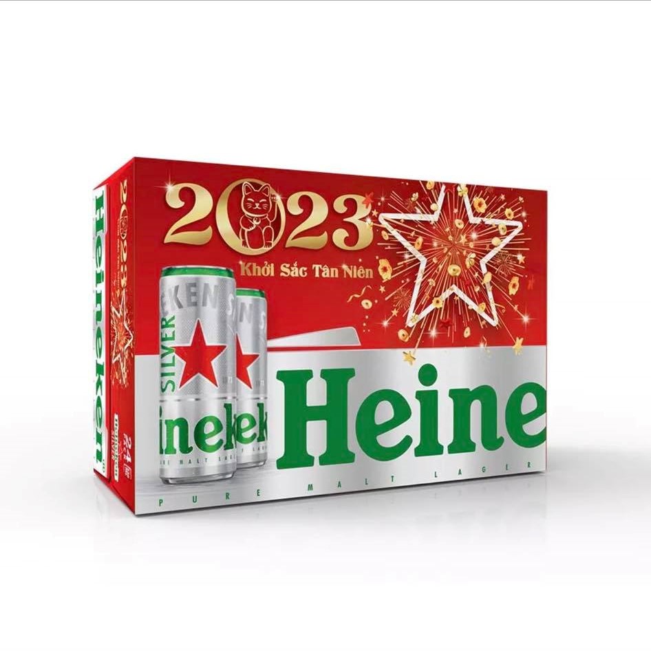 Thùng 24 lon bia Heineken Silver 330ml/lon - Bao bì Tết