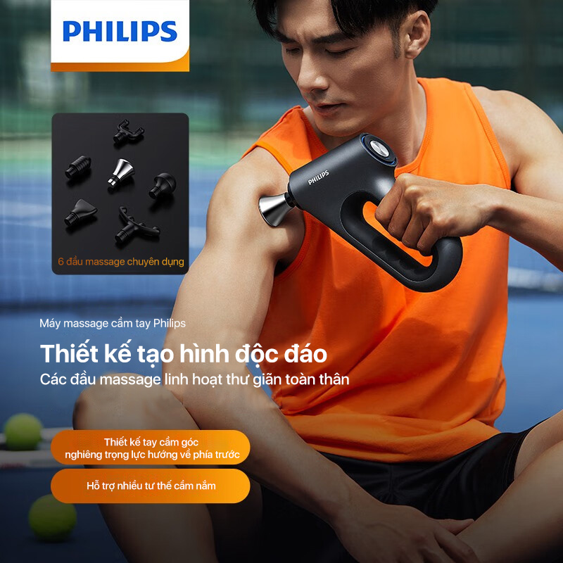 PHILIPS Máy Massage Cầm Tay 3202G-hỗ trợ nhiều tư thế cầm nắm,các đầu massage linh hoạt thư giãn toàn thân