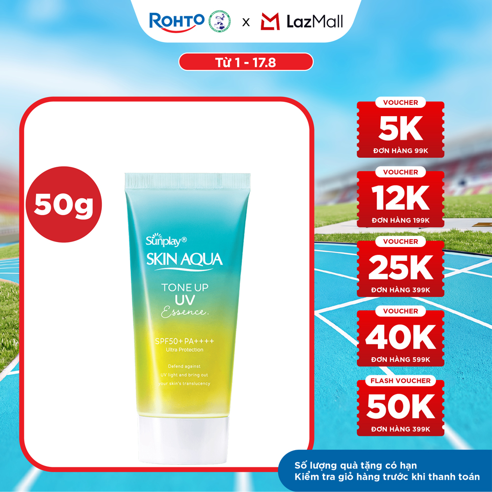 Kem chống nắng nâng tông Skin Aqua Tone up  Mint Green cho da trắng có khuyết điểm đỏ, dạng tinh chất Sunplay Skin Aqua Tone Up UV Essence Mint Green SPF 50+ PA++++ 50g