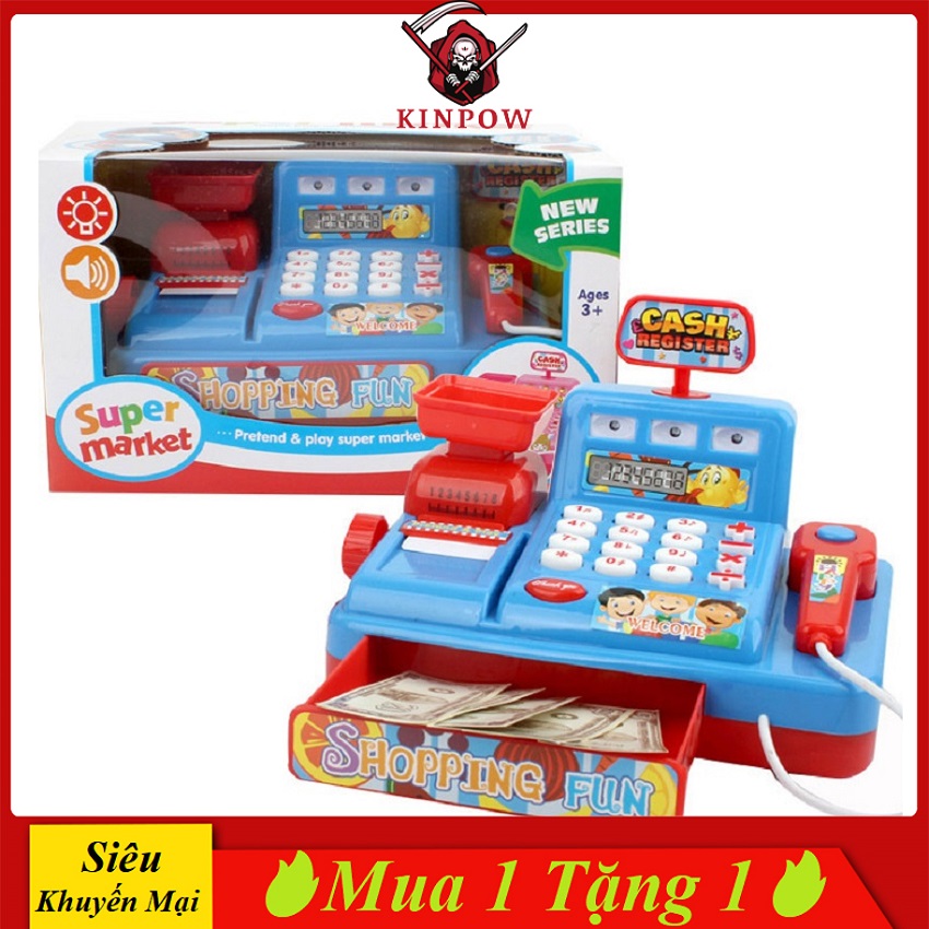 Đồ Chơi Máy Tính Tiền Siêu Thị KINPOW Màu Xanh Lam Cho Bé Chơi Đồ Hàng Giao Tiếp Tính Toán