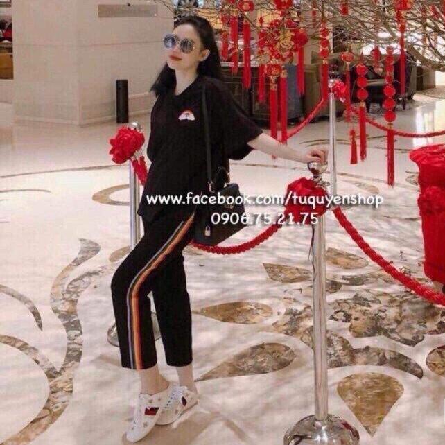 Set bộ quần áo nữ phối bảy sắc cầu vòng trẻ trung năng động bmind eva set 10007s2