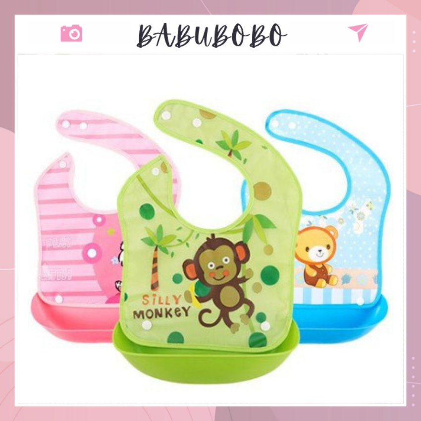 Yếm Ăn Dặm Silicon Có Cúc Bấm Máng Có Thể Tháo Rời Yếm Ăn Cho Bé