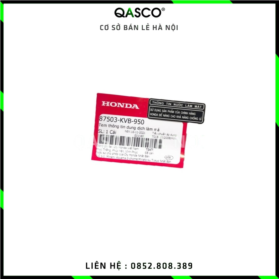 Tem thông tin dung dịch làm má honda air blade 110 / click 110 / lead 110 / sh 125 / sh 150 qasco