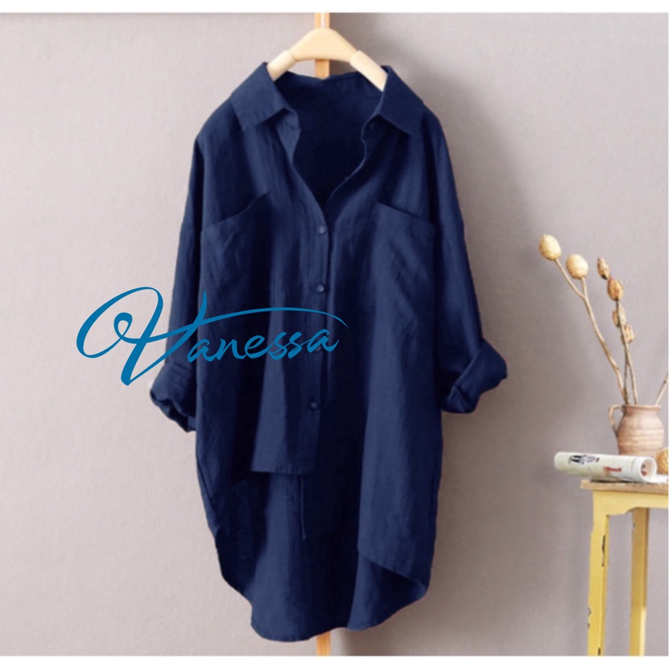 Áo sơ mi nữ tà lệch dáng dài Vanessa Stylish chất liệu đũi tơ mềm nhẹ mát form rộng bigsize SMH.31
