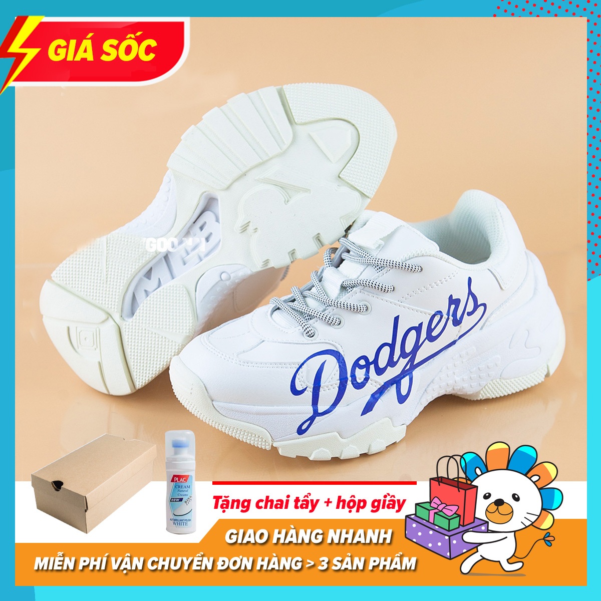 Giày Thể Thao Sneaker Bóng Rổ Nam Nữ MLB Dodgers Chunky Trắng
