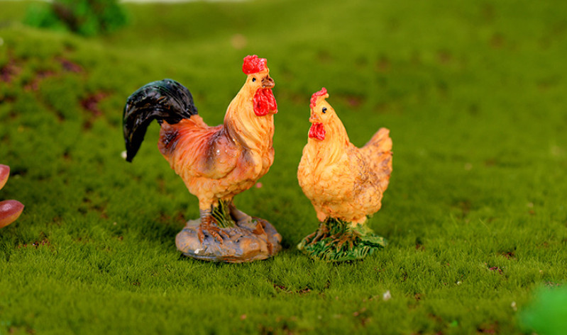 Mô hình cặp gà trống mái size lớn trang trí tiểu cảnh, sen đá, chậu cây, bể cá, thủy sinh, terrarium, bánh kem