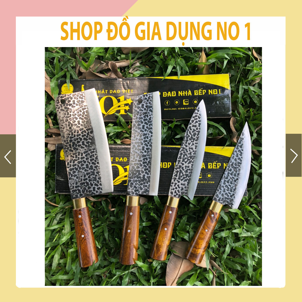 Dao bộ 4 dao làm bếp cao cấp làm từ nhíp xe ô tô cán gỗ cẩm chỉ được rèn thủ công 100%