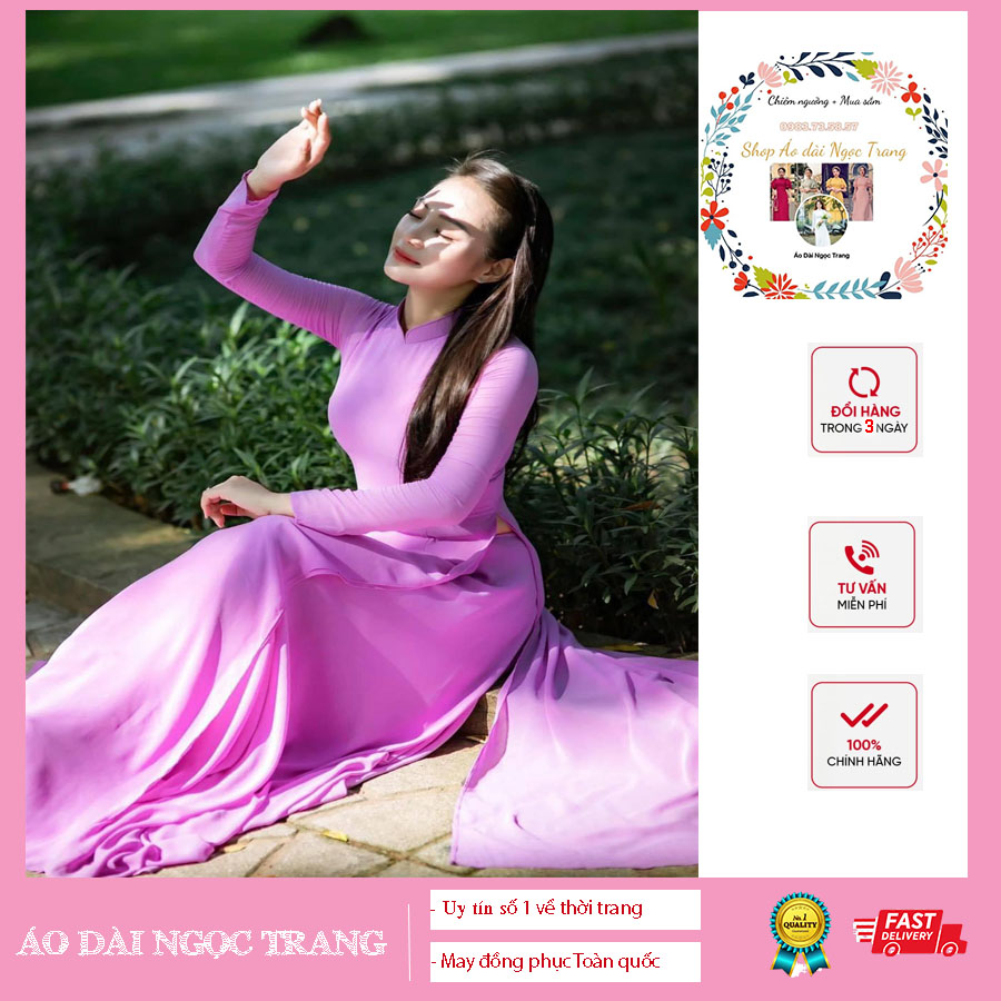 Áo dài truyền thống màu tím 4 tà kèm quần 2 lớp lụa Chiffon cao cấp, co giãn, không nhăn nhàu┃ Áo Dài Ngọc Trang may sẵn đủ size