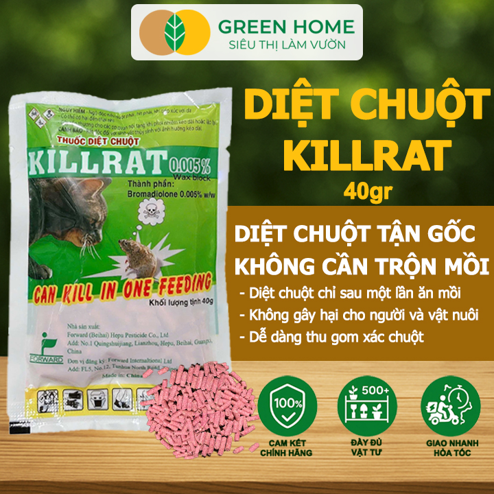 Thuốc diệt chuột Killrat, Bao 40gr, Thế hệ mới, hiệu quả, Diệt cả đàn