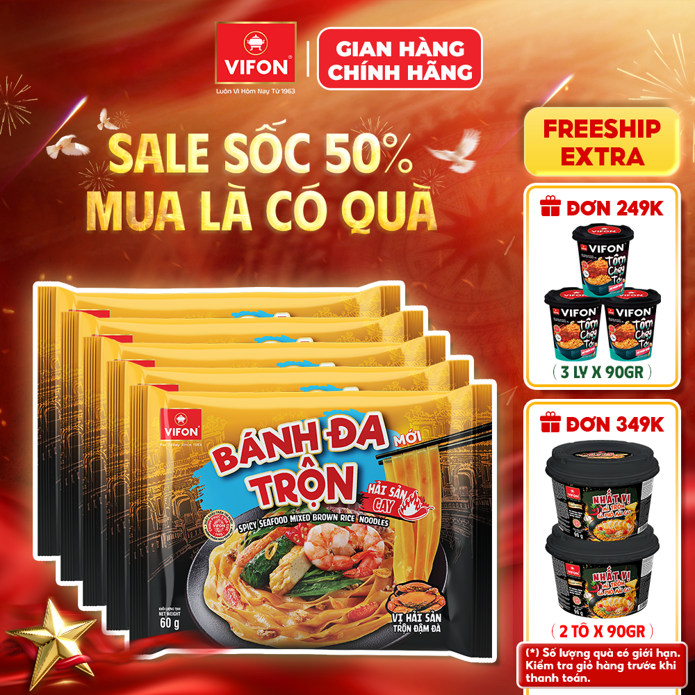 [VOUCHER 20%] Set 5 Gói/ Set 10 Gói Bánh Đa Trộn Hải Sản Cay VIFON 60g Thơm Ngon Đậm Vị Đặc Sản Hải Phòng
