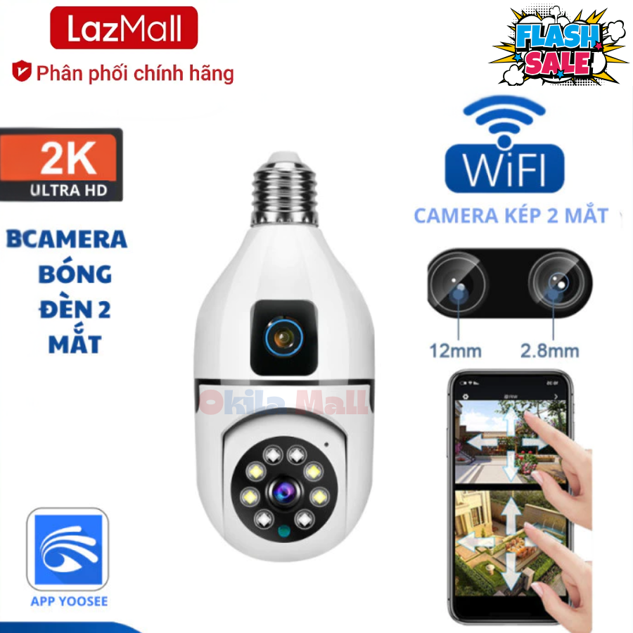 Lazada Sale Lớn 75% Camera wifi YOOSEE Trong Nhà Chui Bóng Đèn 2 Mắt 12Mpx FULL HD xoay 360 độ - Xem Ban Đêm Màu Rõ Nét - Đàm Thoại 2 Chiều- xem cùng lúc 2 màn hình Hàng chính hãng bảo hành 12 tháng